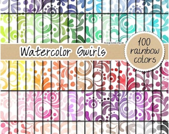 100 SEAMLESS floral watercolor digital paper hand painted floral pattern bright rainbow flower backdrop watercolor background pastel colors