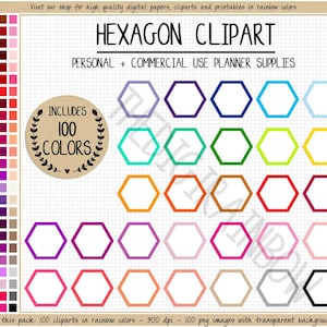 OFERTA 100 HEXAGON clipart panal hexagonal marco pegatina pegatinas hexagonales brillantes arco iris Goodnotes Erin Condren pegatina de planificador imprimible