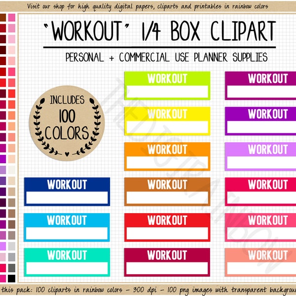 SALE 100 WORKOUT planner stickers health printable planner stickers weight loss Erin Condren Happy Planner Commercial use planner cliparts