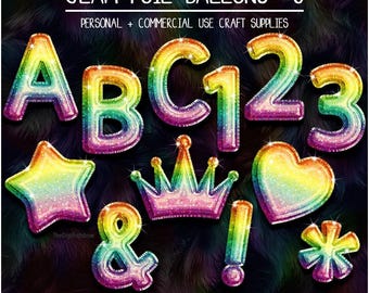 RAINBOW Foil Balloon alphabet clipart rainbow glitter balloon font sublimation alphabet glam party balloon glitter social media alphabet PNG