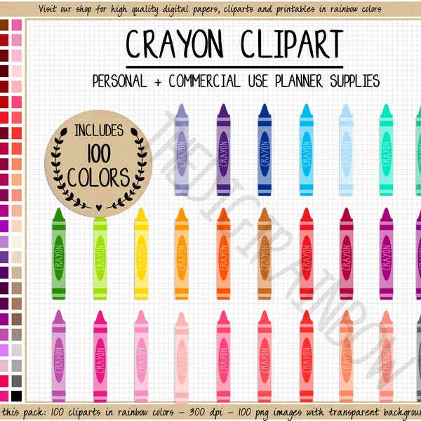 SALE 100 CRAYON clipart rainbow crayon stickers back to school clipart pencil printable planner stickers teacher planner school printable