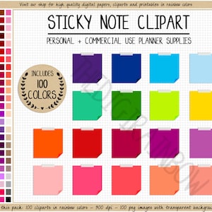 Verkauf 100 Haftnotiz digitale Aufkleber quadratisch angeheftete Notiz Clipart Regenbogen fixierte Box Aufkleber Erin Condren Goodnotes Bullet Journal