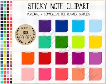 SALE 100 sticky note digital sticker square tapped note clipart rainbow pinned box sticker printable Erin Condren Goodnotes Bullet Journal