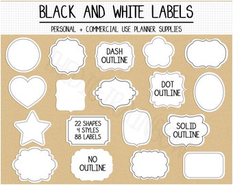 SALE Printable white labels blank label outlined black label clipart gift tag kitchen sticker label school print teacher sublimation design