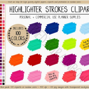 SALE 100 HIGHLIGHTER STROKE clipart pencil smudge sticker rainbow paint stroke clipart colored pen scribble sticker digital planner sticker