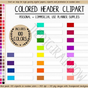 SALE 100 BLANK HEADER sticker basic box tab clipart rainbow tab stickers bright planner stickers printable digital Goodnotes Erin Condren