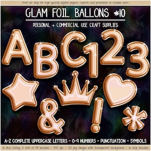Balão metalizado ROSE GOLD com alfabeto, clipart para aniversário, fonte para sublimação, alfabeto glamouroso para redes sociais, clipart digital para festa.