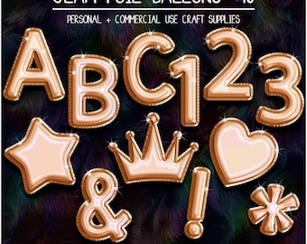 ROSE GOLD Foil Balloon alphabet clip art birthday balloon font sublimation alphabet glam social media branding clipart digital party balloon