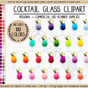 SALE 100 COCKTAIL clipart wine clipart summer cocktail planner stickers wine planner sticker rainbow Erin Condren printable planner sticker image 1