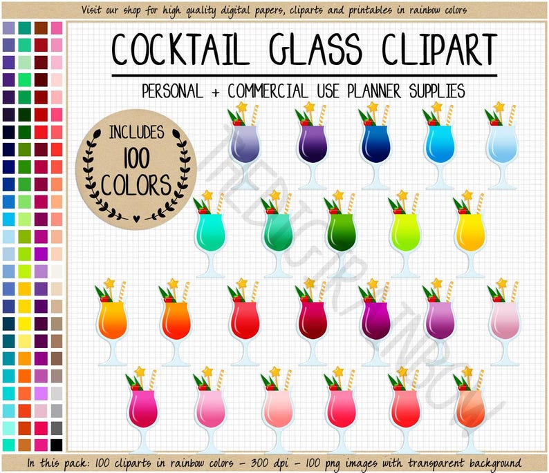 SALE 100 COCKTAIL clipart wine clipart summer cocktail planner stickers wine planner sticker rainbow Erin Condren printable planner sticker image 1