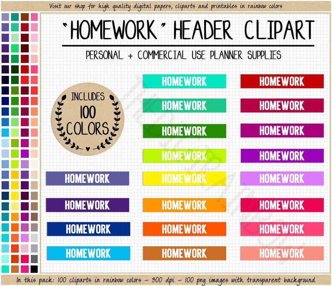 Homework Header Label SALE 100 HOMEWORK HEADER Sticker School Planner Sticker Teacher Student ...