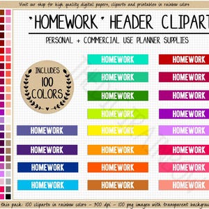 SALE 100 HOMEWORK HEADER sticker school planner sticker teacher student printable planner sticker rainbow planner clipart for Erin Condren