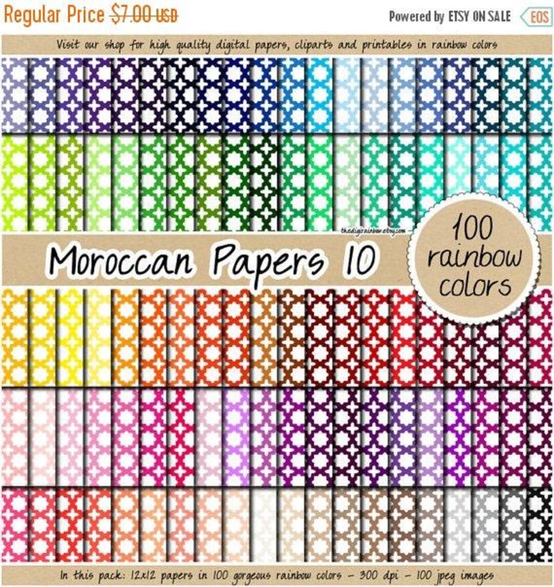 Buy 100 Moroccan Digital Paper Quatrefoil Digital Paper Rainbow ...