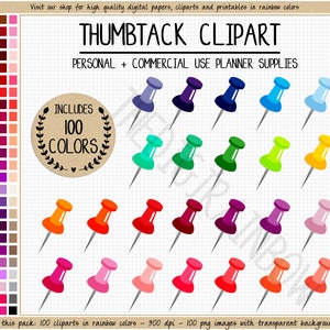 VERKOOP 100 punaise clipart punaise stickers paperclip stickers punaise pictogram push pins clipart kunst graphics regenboog Erin Condren stickers
