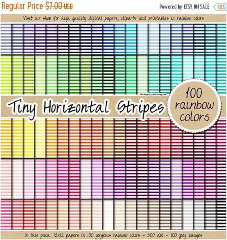 100 SEAMLESS Horizontal Stripe Digital Paper Rainbow Stripes Backdrop ...