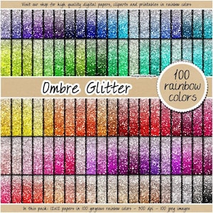 SALE 100 Ombre glitter digital paper rainbow glitter digital paper gradient glitter paper ombre metallic glitter background gold silver pink