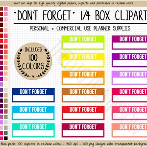 SALDI 100 adesivi per planner DON'T FORGET Quarter Box adesivi per planner stampabili Erin Condren Mambi Happy Planner Clipart per planner per uso commerciale
