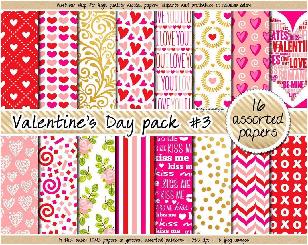 SALE Valentine's Day Digital Paper Valentine Day Planner Sticker Gold ...