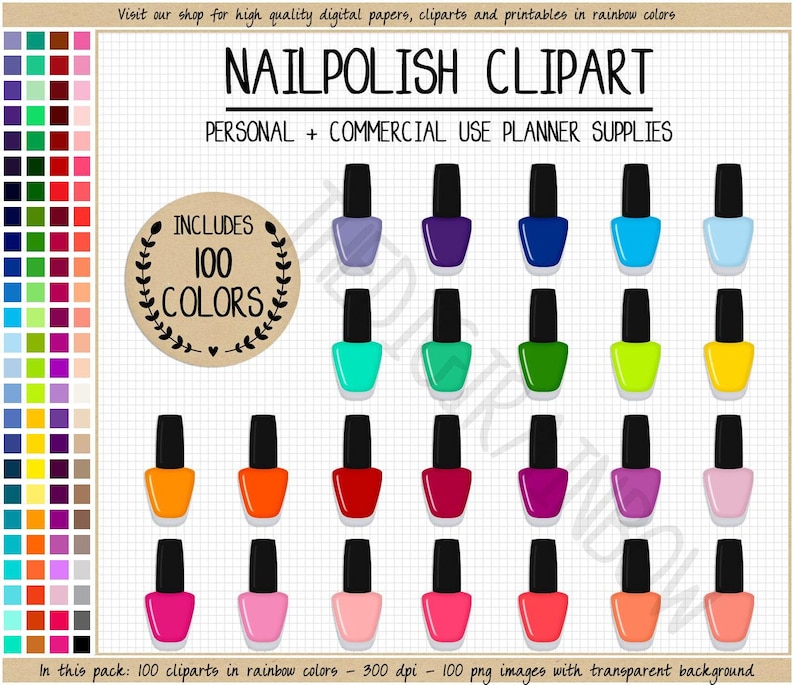 SALE 100 NAIL POLISH clipart Opi nail polish stickers makeup stickers rainbow nail polish graphics cosmetics clipart beauty salon clipart image 1