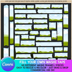 CANVA editable washi tape template, Fill Your Own washi frame clipart drag and drop blank digital washi tape stickers commercial use design