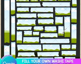 CANVA editable washi tape template, Fill Your Own washi frame clipart drag and drop blank digital washi tape stickers commercial use design