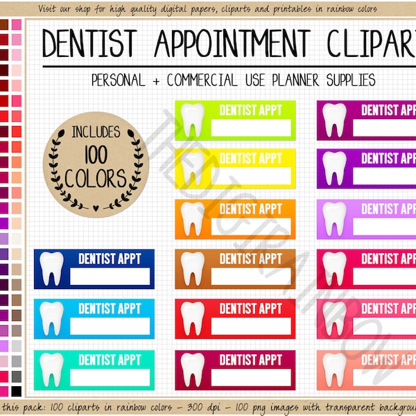 SALE 100 DENTIST APPOINTMENT planner stickers dentist stickers dental health digital stickers doctor appt reminder commercial use clipart