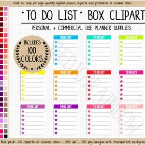 SALE 100 TO DO full box planner sticker star checklist rainbow digital sticker lined full box printable to do list blank task sticker chores