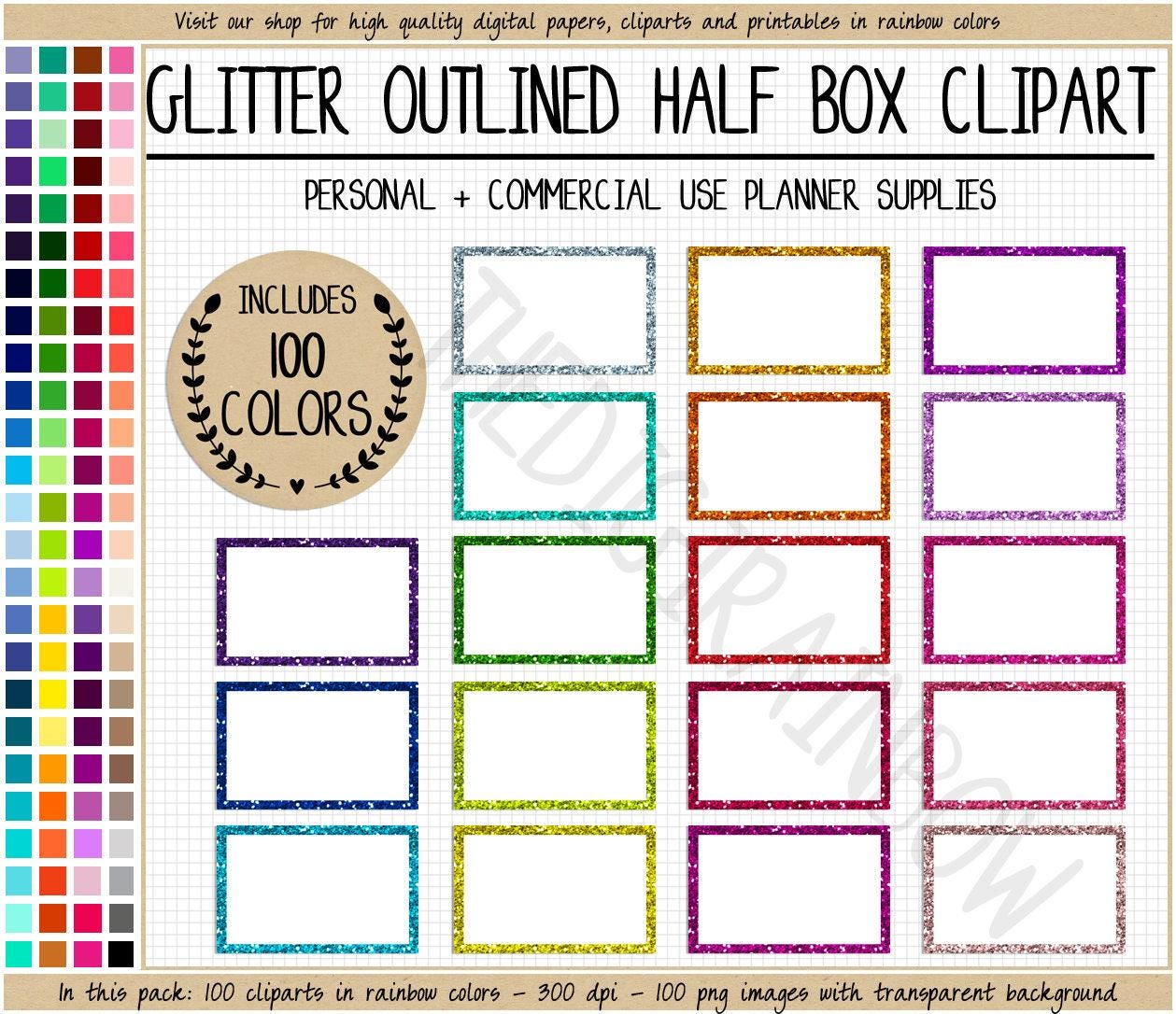 SALE 100 GLITTER Half Box Sticker Printable Half Box Outlined Glitter ...