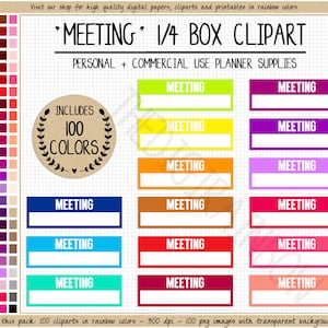セール 100 ミーティング プランナー ステッカー クォーター ボックス 印刷可能なプランナー ステッカー Erin Condren Mambi Happy Planner 商用利用プランナー クリップアート