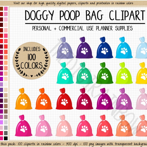 SALE 100 POOP BAG clipart dog waste bag pet sticker animal sticker dog icon rainbow Erin Condren sticker Hobonichi Goodnotes digital sticker