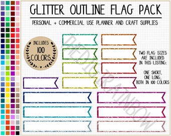REA 200 GLITTER FLAGGA klistermärke regnbågsglitter clipart utskrivbar sugrörsflagga glitter planerare bokmärke glitter Erin Condren klistermärke Goodnotes
