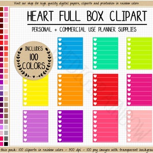 SALE 100 lined full box planner stickers with checklist rainbow planner clipart  full box printable planner sticker for Erin Condren & other
