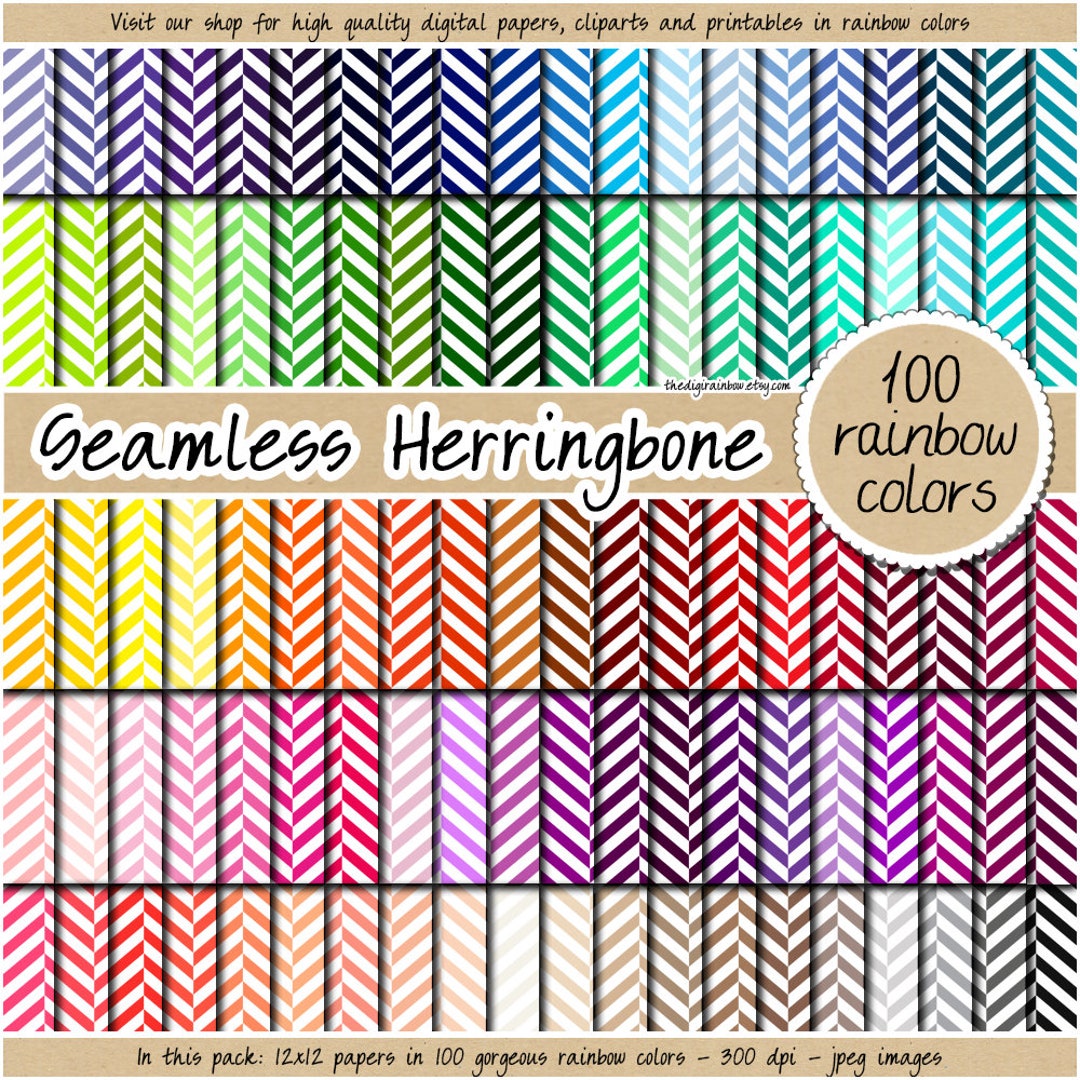 100 Seamless Herringbone Digital Paper Fabric Digital Print Rainbow ...