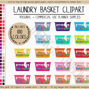 SALE 100 LAUNDRY BASKET clipart laundry stickers cleaning clipart house chores clipart cleaning sticker rainbow Erin Condren planner clipart image 1