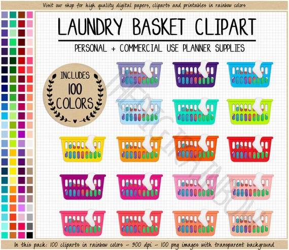 SALE 100 LAUNDRY BASKET clipart laundry stickers cleaning clipart house chores clipart cleaning sticker rainbow Erin Condren planner clipart