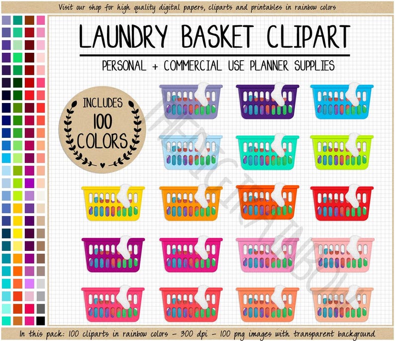 SALE 100 LAUNDRY BASKET clipart laundry stickers cleaning clipart house chores clipart cleaning sticker rainbow Erin Condren planner clipart image 1