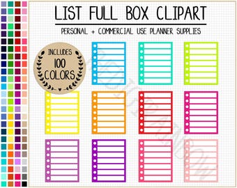 SALE 100 Checklist full box clipart list full box rainbow planner clipart bright planner stickers Commercial use planner checklist clipart