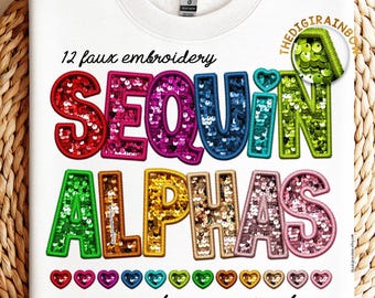 Alfabeto de lantejoulas PNG, aplique de bordado falso, letras com design de sublimação dourada, fonte digital realista com glitter rosa para uso comercial.