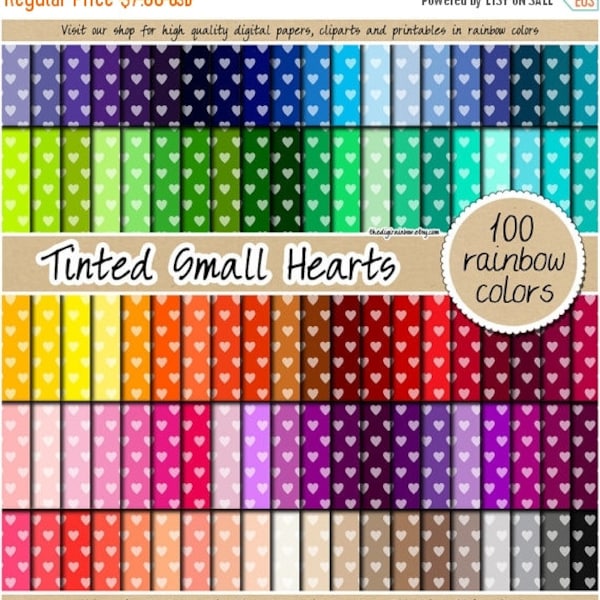 100 tinted small heart digital paper digital rainbow paper scrapbooking kit heart pattern 12x12 rainbow planner stickers pastel bright