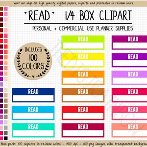 VENTA 100 PARA LEER pegatinas de planificador caja de un cuarto pegatina de planificador imprimible Erin Condren Mambi Happy Planner Clipart de planificador de uso comercial