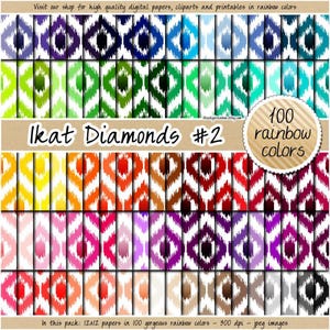 100 seamless boho digital paper printable ikat background tribal pattern rainbow diamond clipart scrapbook page pastel neutral bright dark