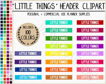 SALE 100 LITTLE THINGS planner stickers bright printable planner stickers Erin Condren headers Happy Planner Commercial use planner clipart