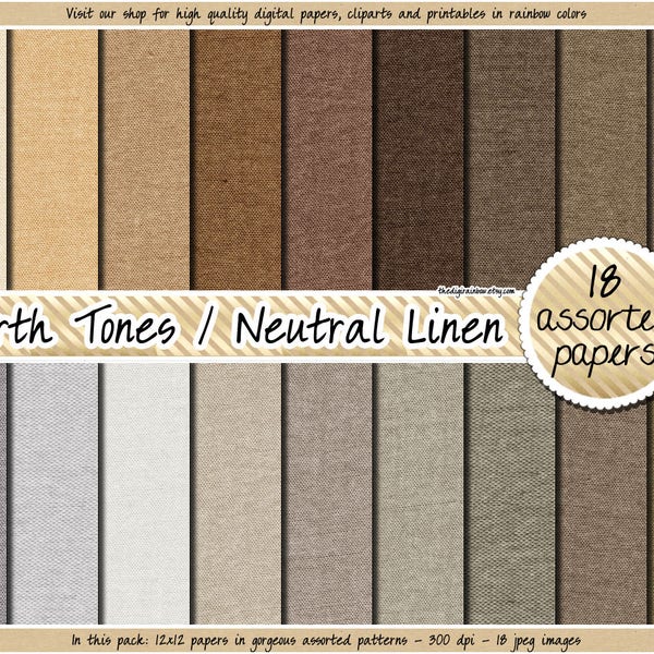 SALE Neutral linen digital paper natural earth tone linen canvas digital paper digital scrapbook 12x12 brown grey beige white taupe coffee