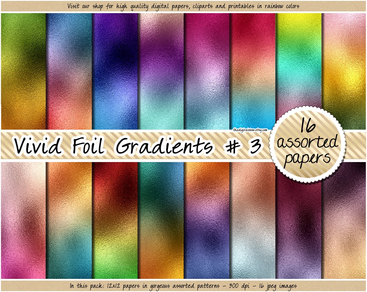 SALE Foil Digital Paper Ombre Digital Paper Metallic Digital Paper Rose  Gold Clipart Printable Gold Foil Texture Rainbow Gradient Foil Paper 