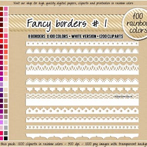 SALE 1200 scallop  border clipart lace border heart border star floral banner clipart 100 rainbow colors Digital Scrapbooking rainbow border