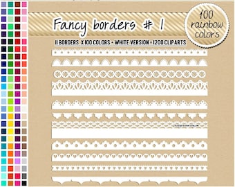 SALE 1200 scallop  border clipart lace border heart border star floral banner clipart 100 rainbow colors Digital Scrapbooking rainbow border