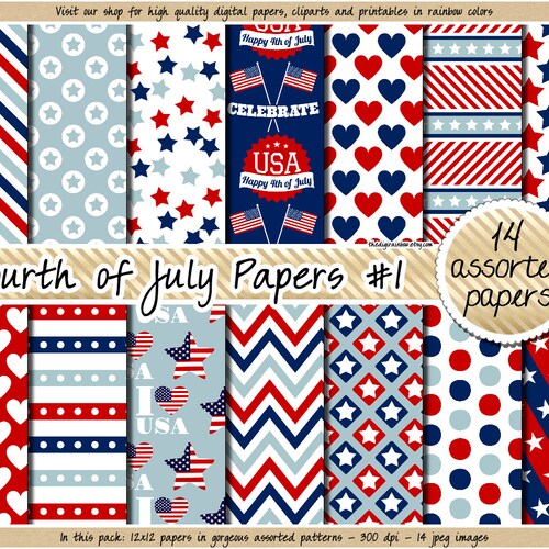 SALE 4th of July Digital Paper Fourth of July Digital Papers Etsy