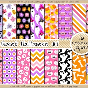 Papier numérique rose Halloween modèle sans couture mignon arrière-plan imprimable effrayant fantôme citrouille chauve-souris os vampire chat coeur scrapbooking