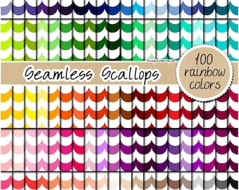 100 seamless scallop digital paper wave print beach background rainbow nautical summer printable scrapbook paper pastel neutral bright dark