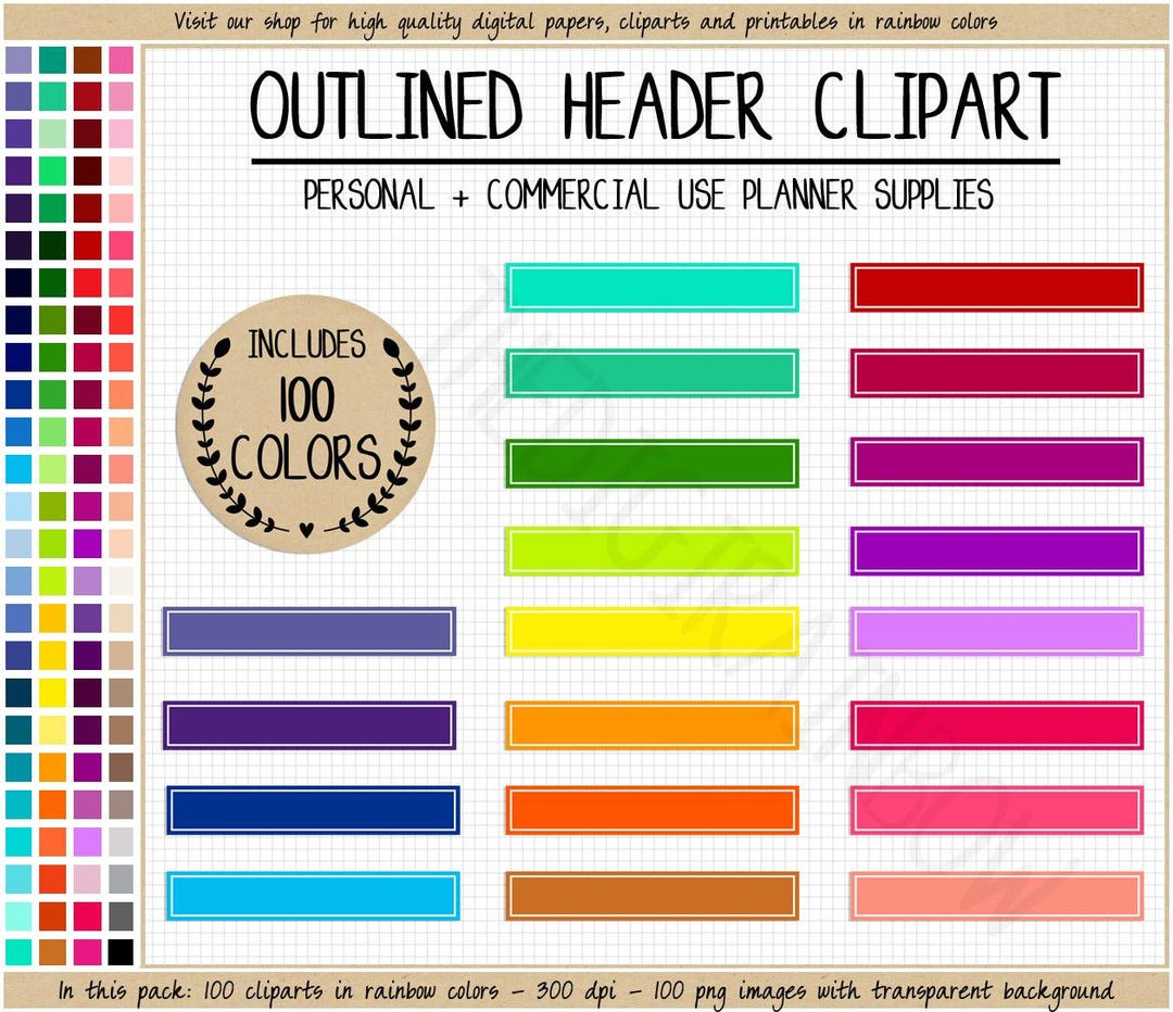 Copy Header Printable SALE 100 OUTLINED HEADER Stickers Printable Header Clipart Rainbow ...